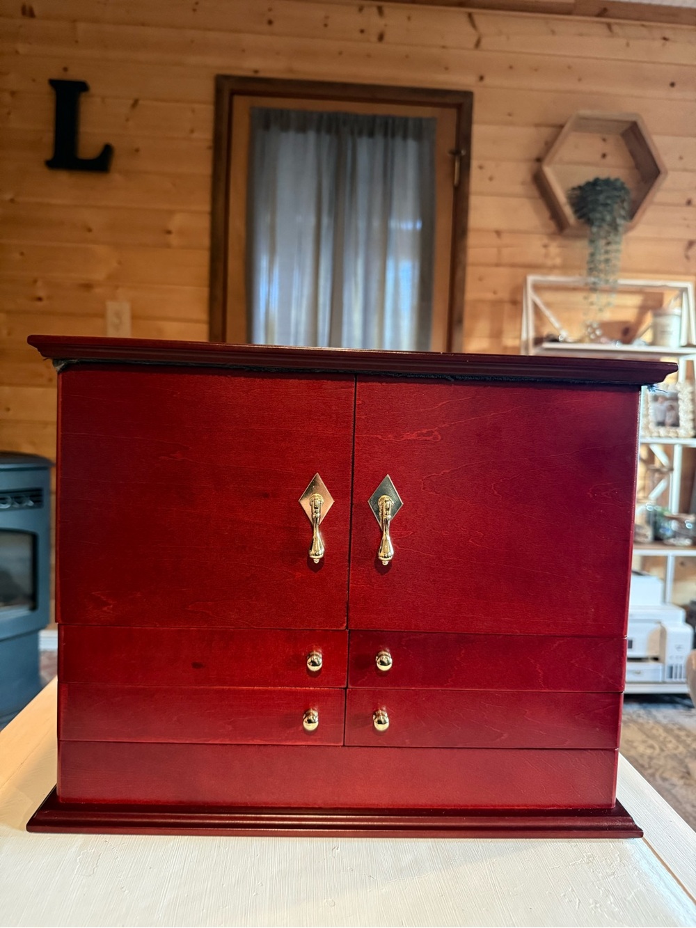Lori Greiner Solid Wood Jewelry Armoire – Red Wood with Mirror